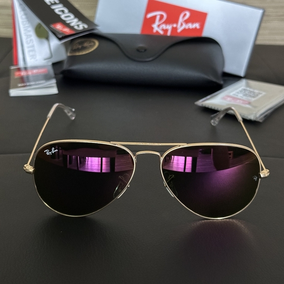LIKE NEW RayBan Aviator RB3025 Purple Mirror Ray ban Sunglasses - Picture 4 of 15